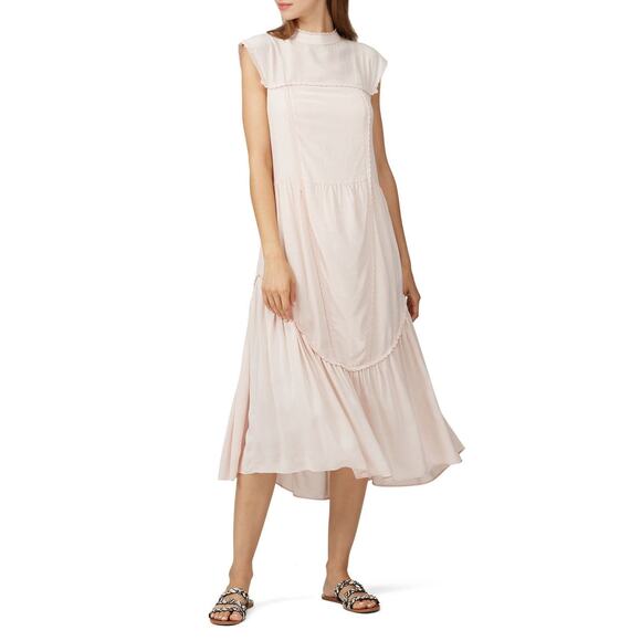See By Chloe Dresses & Skirts - See by Chloe‎ Pink High Neck Cap Sleeve Tiered Shift Midi Dress Size 38
